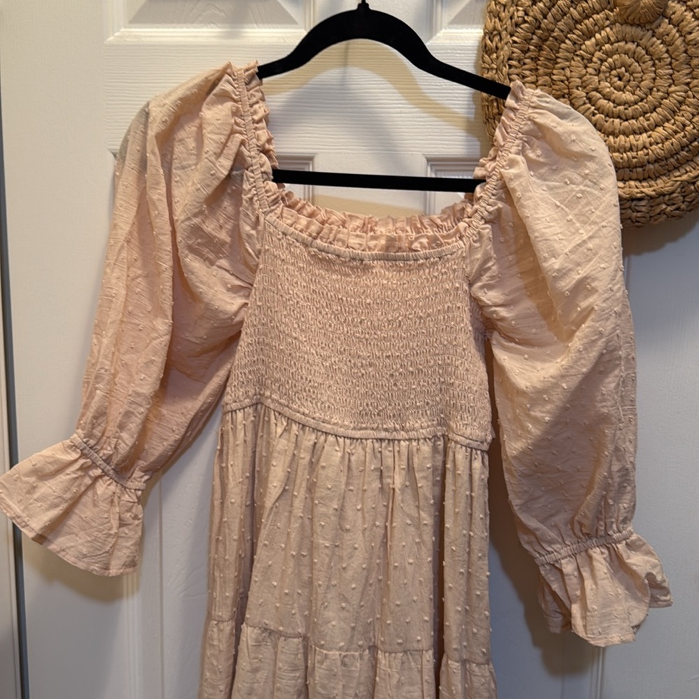 NWT Women's Summer Cotton Plaid Puff Sleeves Bow Off-Shoulder Boho Midi Dress - Picture 6 of 12